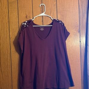 Lane Bryant Burgundy Short Sleeve Top with Shoilder Detail